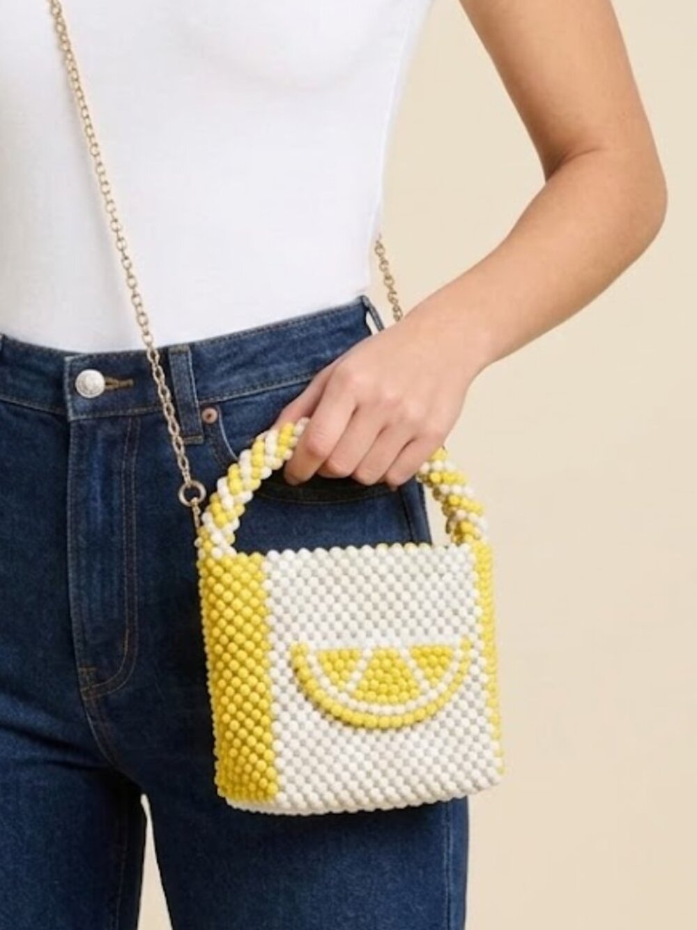 Bouffants and Broken Hearts beaded lemon handbag
